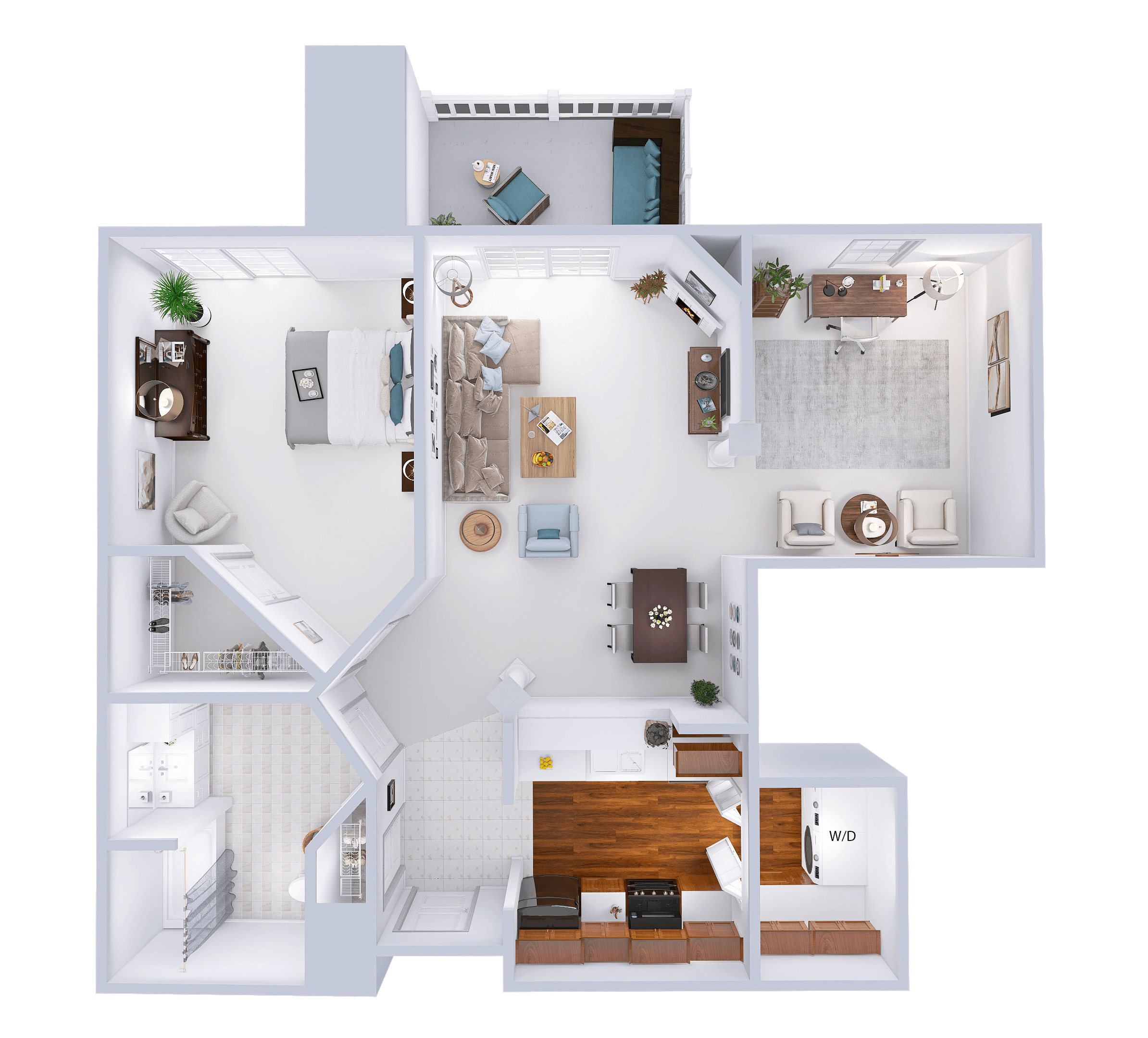 Floor plan for 1 bed, 1 bath, 994 sqft